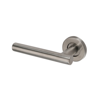 Lever handle, Hollow SS lever handle on rose and euro profile escutcheon SS Matt.