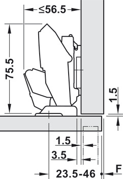 Concealed hinge, Blum Expando T, Clip Top Blumotion 110°